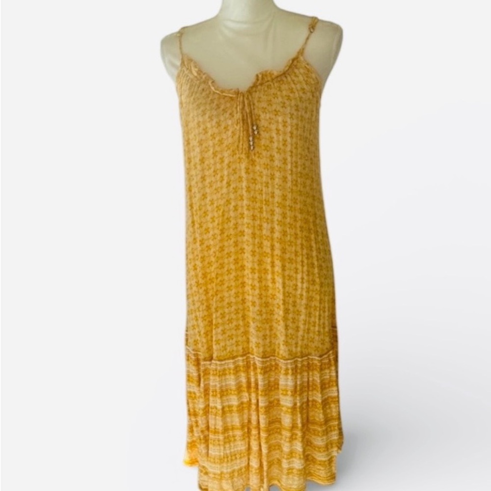 Sundress yellow ruffles spaghetti strap womens  midi dress spring summer